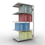 Anbauregal, Doppelregal, Fachbodenregal Stecksystem MULTIplus150, 2000 x 1000 x (2x400) mm (HxBxT), 2x5 Fachböden, Längenriegel, RAL 7035 lichtgrau