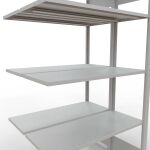 Anbauregal, Doppelregal, Fachbodenregal Stecksystem MULTIplus150, 2000 x 1000 x (2x400) mm (HxBxT), 2x5 Fachböden, Längenriegel, RAL 7035 lichtgrau