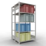 Grundregal, Doppelregal, Fachbodenregal Stecksystem MULTIplus150, 2000 x 1000 x (2x500) mm (HxBxT), 2x5 Fachböden, Längenriegel, RAL 7035 lichtgrau