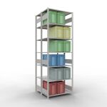 Grundregal, Doppelregal, Fachbodenregal Stecksystem MULTIplus150, 3000 x 1000 x (2x500) mm (HxBxT), 2x7 Fachböden, Längenriegel, RAL 7035 lichtgrau