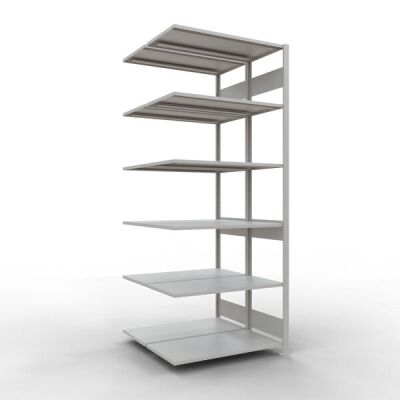Anbauregal, Doppelregal, Fachbodenregal Stecksystem MULTIplus150, 2500 x 1000 x (2x500) mm (HxBxT), 2x6 Fachböden, Längenriegel, RAL 7035 lichtgrau