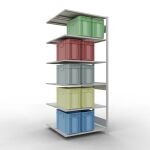 Anbauregal, Doppelregal, Fachbodenregal Stecksystem MULTIplus150, 2500 x 1000 x (2x500) mm (HxBxT), 2x6 Fachböden, Längenriegel, RAL 7035 lichtgrau