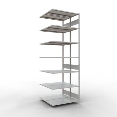 Anbauregal, Doppelregal, Fachbodenregal Stecksystem MULTIplus150, 3000 x 1000 x (2x500) mm (HxBxT), 2x7 Fachböden, Längenriegel, RAL 7035 lichtgrau