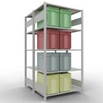 Grundregal, Doppelregal, Fachbodenregal Stecksystem MULTIplus150, 2000 x 1000 x (2x600) mm (HxBxT), 2x5 Fachböden, Längenriegel, RAL 7035 lichtgrau