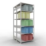 Grundregal, Doppelregal, Fachbodenregal Stecksystem MULTIplus150, 2500 x 1000 x (2x600) mm (HxBxT), 2x6 Fachböden, Längenriegel, RAL 7035 lichtgrau