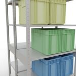 Grundregal, Doppelregal, Fachbodenregal Stecksystem MULTIplus150, 2500 x 1000 x (2x600) mm (HxBxT), 2x6 Fachböden, Längenriegel, RAL 7035 lichtgrau