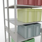 Grundregal, Doppelregal, Fachbodenregal Stecksystem MULTIplus150, 3000 x 1000 x (2x600) mm (HxBxT), 2x7 Fachböden, Längenriegel, RAL 7035 lichtgrau