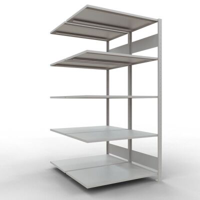 Anbauregal, Doppelregal, Fachbodenregal Stecksystem MULTIplus150, 2000 x 1000 x (2x600) mm (HxBxT), 2x5 Fachböden, Längenriegel, RAL 7035 lichtgrau