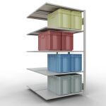 Anbauregal, Doppelregal, Fachbodenregal Stecksystem MULTIplus150, 2000 x 1000 x (2x600) mm (HxBxT), 2x5 Fachböden, Längenriegel, RAL 7035 lichtgrau