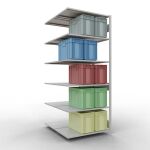 Anbauregal, Doppelregal, Fachbodenregal Stecksystem MULTIplus150, 2500 x 1000 x (2x600) mm (HxBxT), 2x6 Fachböden, Längenriegel, RAL 7035 lichtgrau