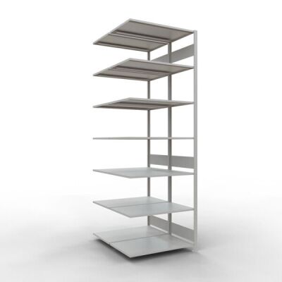 Anbauregal, Doppelregal, Fachbodenregal Stecksystem MULTIplus150, 3000 x 1000 x (2x600) mm (HxBxT), 2x7 Fachböden, Längenriegel, RAL 7035 lichtgrau
