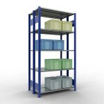 Grundregal, Doppelregal, Fachbodenregal Stecksystem MULTIplus150, 2000 x 1000 x (2x300) mm (HxBxT), 2x5 Fachböden, Längenriegel, RAL 5010 enzianblau/verzinkt