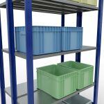 Grundregal, Doppelregal, Fachbodenregal Stecksystem MULTIplus150, 2000 x 1000 x (2x300) mm (HxBxT), 2x5 Fachböden, Längenriegel, RAL 5010 enzianblau/verzinkt