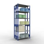 Grundregal, Doppelregal, Fachbodenregal Stecksystem MULTIplus150, 2500 x 1000 x (2x300) mm (HxBxT), 2x6 Fachböden, Längenriegel, RAL 5010 enzianblau/verzinkt