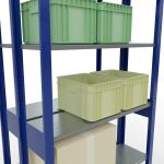 Grundregal, Doppelregal, Fachbodenregal Stecksystem MULTIplus150, 2500 x 1000 x (2x300) mm (HxBxT), 2x6 Fachböden, Längenriegel, RAL 5010 enzianblau/verzinkt