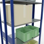 Grundregal, Doppelregal, Fachbodenregal Stecksystem MULTIplus150, 3000 x 1000 x (2x300) mm (HxBxT), 2x7 Fachböden, Längenriegel, RAL 5010 enzianblau/verzinkt