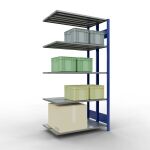Anbauregal, Doppelregal, Fachbodenregal Stecksystem MULTIplus150, 2000 x 1000 x (2x300) mm (HxBxT), 2x5 Fachböden, Längenriegel, RAL 5010 enzianblau/verzinkt