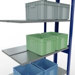 Anbauregal, Doppelregal, Fachbodenregal Stecksystem MULTIplus150, 2500 x 1000 x (2x300) mm (HxBxT), 2x6 Fachböden, Längenriegel, RAL 5010 enzianblau/verzinkt