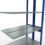 Anbauregal, Doppelregal, Fachbodenregal Stecksystem MULTIplus150, 2500 x 1000 x (2x300) mm (HxBxT), 2x6 Fachböden, Längenriegel, RAL 5010 enzianblau/verzinkt