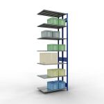 Anbauregal, Doppelregal, Fachbodenregal Stecksystem MULTIplus150, 3000 x 1000 x (2x300) mm (HxBxT), 2x7 Fachböden, Längenriegel, RAL 5010 enzianblau/verzinkt