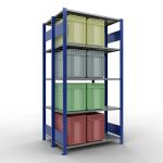 Grundregal, Doppelregal, Fachbodenregal Stecksystem MULTIplus150, 2000 x 1000 x (2x400) mm (HxBxT), 2x5 Fachböden, Längenriegel, RAL 5010 enzianblau/verzinkt