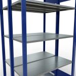 Grundregal, Doppelregal, Fachbodenregal Stecksystem MULTIplus150, 2000 x 1000 x (2x400) mm (HxBxT), 2x5 Fachböden, Längenriegel, RAL 5010 enzianblau/verzinkt