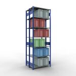 Grundregal, Doppelregal, Fachbodenregal Stecksystem MULTIplus150, 3000 x 1000 x (2x400) mm (HxBxT), 2x7 Fachböden, Längenriegel, RAL 5010 enzianblau/verzinkt