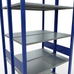 Grundregal, Doppelregal, Fachbodenregal Stecksystem MULTIplus150, 3000 x 1000 x (2x400) mm (HxBxT), 2x7 Fachböden, Längenriegel, RAL 5010 enzianblau/verzinkt