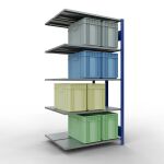 Anbauregal, Doppelregal, Fachbodenregal Stecksystem MULTIplus150, 2000 x 1000 x (2x400) mm (HxBxT), 2x5 Fachböden, Längenriegel, RAL 5010 enzianblau/verzinkt