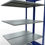 Anbauregal, Doppelregal, Fachbodenregal Stecksystem MULTIplus150, 2000 x 1000 x (2x400) mm (HxBxT), 2x5 Fachböden, Längenriegel, RAL 5010 enzianblau/verzinkt