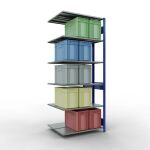 Anbauregal, Doppelregal, Fachbodenregal Stecksystem MULTIplus150, 2500 x 1000 x (2x400) mm (HxBxT), 2x6 Fachböden, Längenriegel, RAL 5010 enzianblau/verzinkt