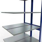Anbauregal, Doppelregal, Fachbodenregal Stecksystem MULTIplus150, 2500 x 1000 x (2x400) mm (HxBxT), 2x6 Fachböden, Längenriegel, RAL 5010 enzianblau/verzinkt