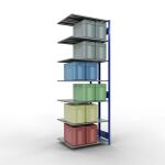 Anbauregal, Doppelregal, Fachbodenregal Stecksystem MULTIplus150, 3000 x 1000 x (2x400) mm (HxBxT), 2x7 Fachböden, Längenriegel, RAL 5010 enzianblau/verzinkt
