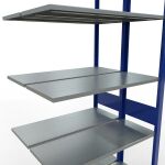 Anbauregal, Doppelregal, Fachbodenregal Stecksystem MULTIplus150, 3000 x 1000 x (2x400) mm (HxBxT), 2x7 Fachböden, Längenriegel, RAL 5010 enzianblau/verzinkt