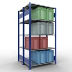 Grundregal, Doppelregal, Fachbodenregal Stecksystem MULTIplus150, 2000 x 1000 x (2x500) mm (HxBxT), 2x5 Fachböden, Längenriegel, RAL 5010 enzianblau/verzinkt
