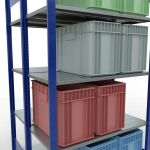 Grundregal, Doppelregal, Fachbodenregal Stecksystem MULTIplus150, 2000 x 1000 x (2x500) mm (HxBxT), 2x5 Fachböden, Längenriegel, RAL 5010 enzianblau/verzinkt