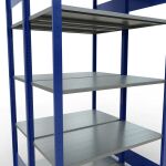 Grundregal, Doppelregal, Fachbodenregal Stecksystem MULTIplus150, 2000 x 1000 x (2x500) mm (HxBxT), 2x5 Fachböden, Längenriegel, RAL 5010 enzianblau/verzinkt