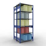 Grundregal, Doppelregal, Fachbodenregal Stecksystem MULTIplus150, 2500 x 1000 x (2x500) mm (HxBxT), 2x6 Fachböden, Längenriegel, RAL 5010 enzianblau/verzinkt