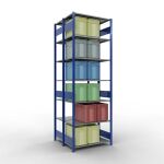 Grundregal, Doppelregal, Fachbodenregal Stecksystem MULTIplus150, 3000 x 1000 x (2x500) mm (HxBxT), 2x7 Fachböden, Längenriegel, RAL 5010 enzianblau/verzinkt