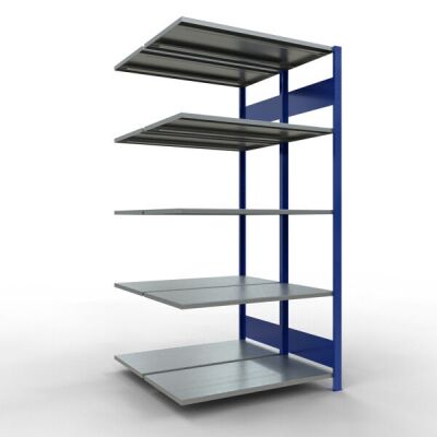Anbauregal, Doppelregal, Fachbodenregal Stecksystem MULTIplus150, 2000 x 1000 x (2x500) mm (HxBxT), 2x5 Fachböden, Längenriegel, RAL 5010 enzianblau/verzinkt