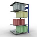 Anbauregal, Doppelregal, Fachbodenregal Stecksystem MULTIplus150, 2000 x 1000 x (2x500) mm (HxBxT), 2x5 Fachböden, Längenriegel, RAL 5010 enzianblau/verzinkt