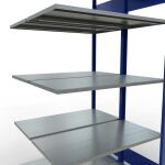Anbauregal, Doppelregal, Fachbodenregal Stecksystem MULTIplus150, 2000 x 1000 x (2x500) mm (HxBxT), 2x5 Fachböden, Längenriegel, RAL 5010 enzianblau/verzinkt