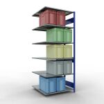 Anbauregal, Doppelregal, Fachbodenregal Stecksystem MULTIplus150, 2500 x 1000 x (2x500) mm (HxBxT), 2x6 Fachböden, Längenriegel, RAL 5010 enzianblau/verzinkt