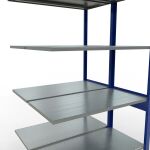 Anbauregal, Doppelregal, Fachbodenregal Stecksystem MULTIplus150, 2500 x 1000 x (2x500) mm (HxBxT), 2x6 Fachböden, Längenriegel, RAL 5010 enzianblau/verzinkt