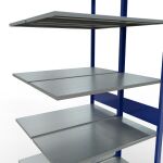 Anbauregal, Doppelregal, Fachbodenregal Stecksystem MULTIplus150, 3000 x 1000 x (2x500) mm (HxBxT), 2x7 Fachböden, Längenriegel, RAL 5010 enzianblau/verzinkt