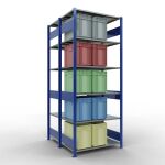 Grundregal, Doppelregal, Fachbodenregal Stecksystem MULTIplus150, 2500 x 1000 x (2x600) mm (HxBxT), 2x6 Fachböden, Längenriegel, RAL 5010 enzianblau/verzinkt