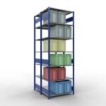 Grundregal, Doppelregal, Fachbodenregal Stecksystem MULTIplus150, 3000 x 1000 x (2x600) mm (HxBxT), 2x7 Fachböden, Längenriegel, RAL 5010 enzianblau/verzinkt