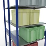 Grundregal, Doppelregal, Fachbodenregal Stecksystem MULTIplus150, 3000 x 1000 x (2x600) mm (HxBxT), 2x7 Fachböden, Längenriegel, RAL 5010 enzianblau/verzinkt