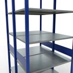 Grundregal, Doppelregal, Fachbodenregal Stecksystem MULTIplus150, 3000 x 1000 x (2x600) mm (HxBxT), 2x7 Fachböden, Längenriegel, RAL 5010 enzianblau/verzinkt