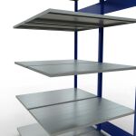 Anbauregal, Doppelregal, Fachbodenregal Stecksystem MULTIplus150, 2000 x 1000 x (2x600) mm (HxBxT), 2x5 Fachböden, Längenriegel, RAL 5010 enzianblau/verzinkt